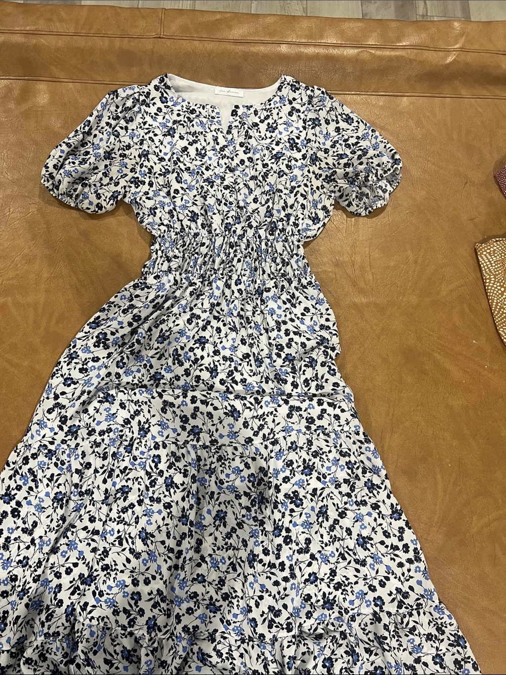 Ces Femme White Maxi Dress with Blue and Black Floral Print